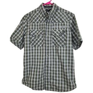 Harley Davidson Mens  Button Up Size Small Gray Plaid Short Sleeve Casual